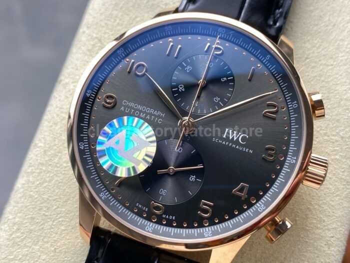 AZ Factory IWC Portuguese Chronograph IW371482 41mm Rose Gold Arabic Numerals Gery Dial 9 Super Clone Watch,Clean Factory Watch