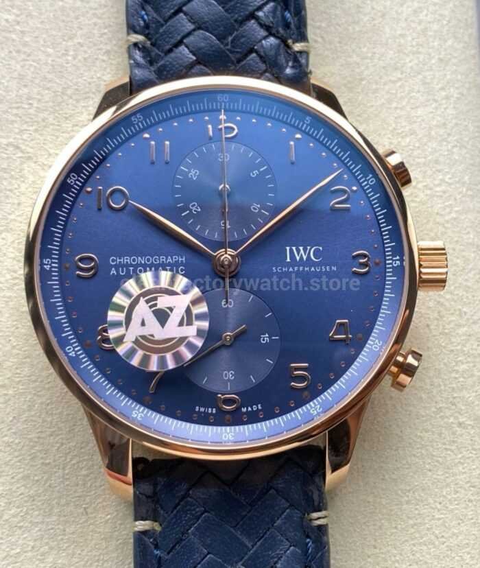 AZ Factory IWC Portuguese Chronograph IW371614 41mm Rose Gold Arabic Numerals Blue Dial 1 Super Clone Watch,Clean Factory Watch