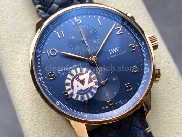AZ Factory IWC Portuguese Chronograph IW371614 41mm Rose Gold Arabic Numerals Blue Dial 4 Super Clone Watch,Clean Factory Watch
