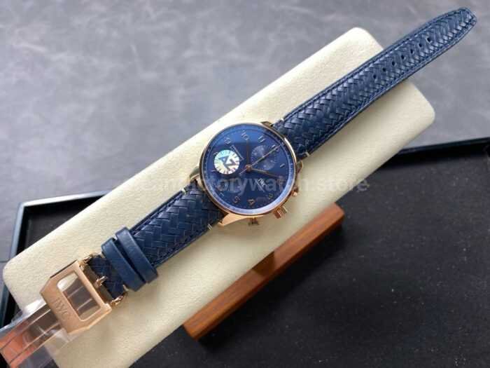 AZ Factory IWC Portuguese Chronograph IW371614 41mm Rose Gold Arabic Numerals Blue Dial 7 Super Clone Watch,Clean Factory Watch