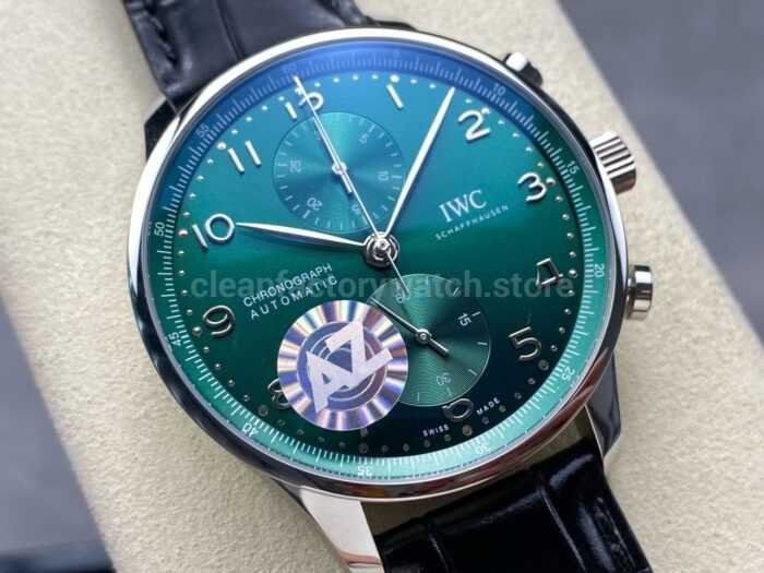 AZ Factory IWC Portuguese Chronograph IW371615 41mm Arabic Numerals Green Dial 4 Super Clone Watch,Clean Factory Watch
