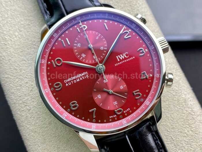 AZ Factory IWC Portuguese Chronograph IW371616 41mm Arabic Numerals Red Dial 4 Super Clone Watch,Clean Factory Watch