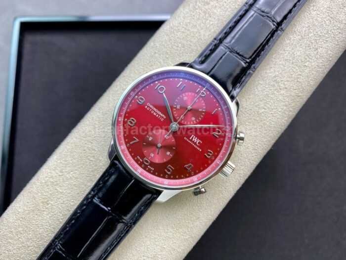 AZ Factory IWC Portuguese Chronograph IW371616 41mm Arabic Numerals Red Dial 6 Super Clone Watch,Clean Factory Watch