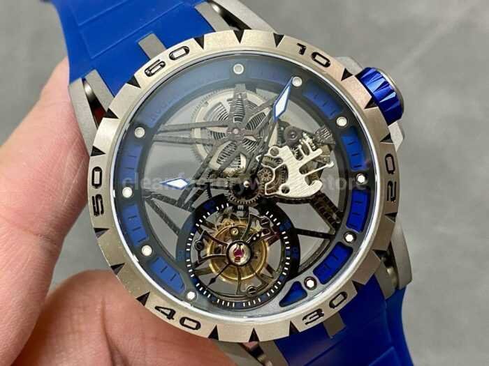 BBR Factory Roger Dubuis Excalibur Spider RDDBEX0479 Tourbillon 45mm Titanium Blue Rubber Strap Blue Super Clone Watch,Clean Factory Watch