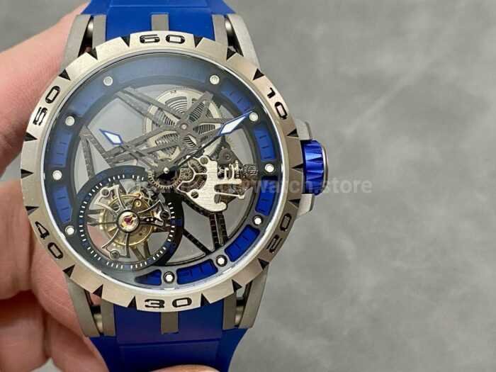 BBR Factory Roger Dubuis Excalibur Spider RDDBEX0479 Tourbillon 45mm Titanium Blue Rubber Strap Blue 3 Super Clone Watch,Clean Factory Watch