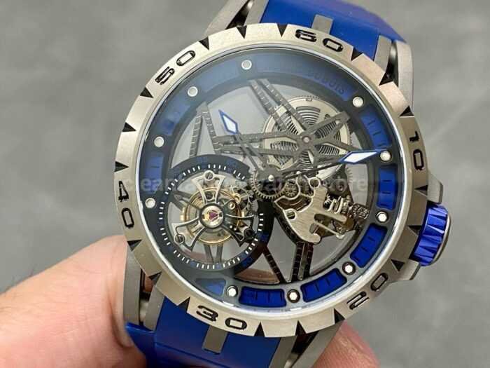 BBR Factory Roger Dubuis Excalibur Spider RDDBEX0479 Tourbillon 45mm Titanium Blue Rubber Strap Blue 8 Super Clone Watch,Clean Factory Watch