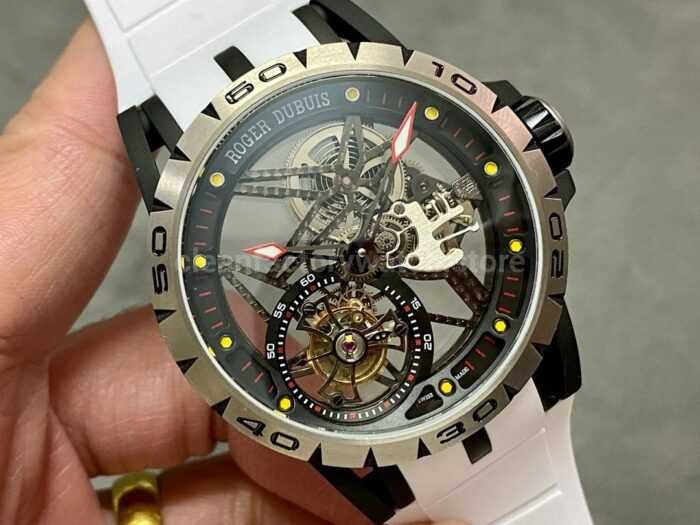 BBR Factory Roger Dubuis Excalibur Spider RDDBEX0479 Tourbillon 45mm Titanium White Rubber Strap Bl 9 Super Clone Watch,Clean Factory Watch
