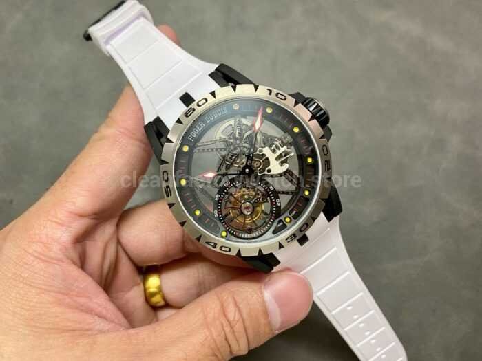 BBR Factory Roger Dubuis Excalibur Spider RDDBEX0479 Tourbillon 45mm Titanium White Rubber Strap Blac 1 Super Clone Watch,Clean Factory Watch