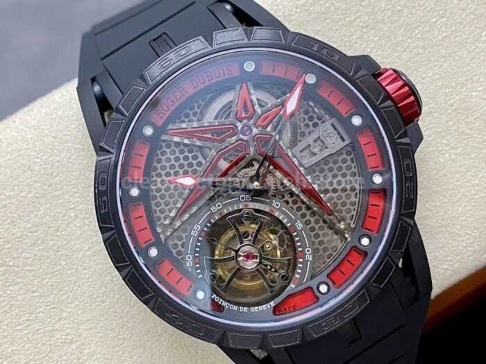 BBR Factory Roger Dubuis Tourbillon Excalibur RDDBEX0644 45mm Titanium Rubber Strap Skeletonized Red 3 Super Clone Watch,Clean Factory Watch