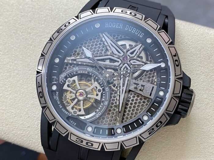 BBR Factory Roger Dubuis Tourbillon Excalibur RDDBEX0815 45mm Titanium Rubber Strap Skeletonized Bl 3 Super Clone Watch,Clean Factory Watch