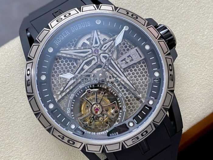 BBR Factory Roger Dubuis Tourbillon Excalibur RDDBEX0815 45mm Titanium Rubber Strap Skeletonized Bl 8 Super Clone Watch,Clean Factory Watch