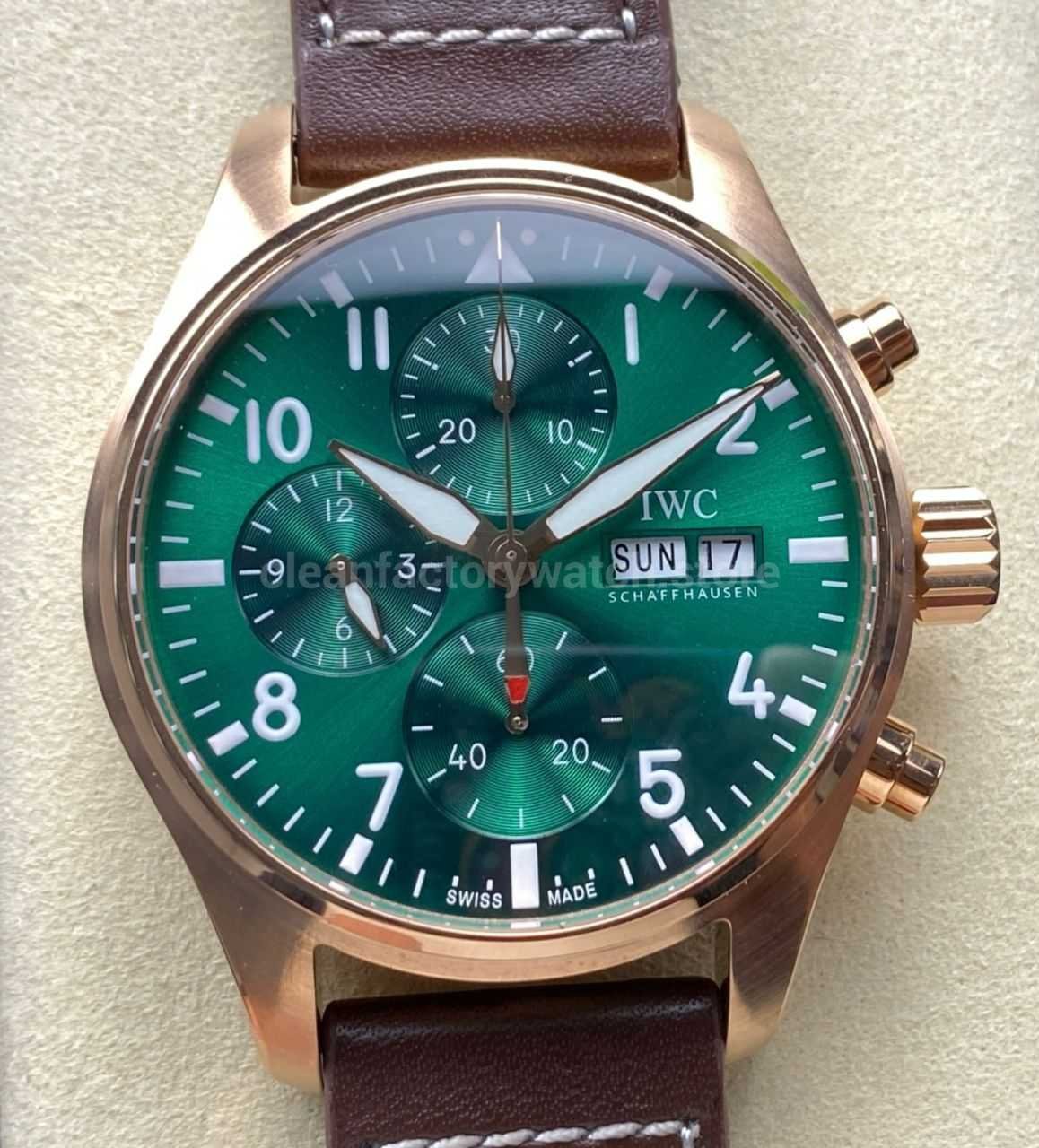 BLS Factory IWC Pilot Chronograph IW388110 41mm Leather Strap Green Dial