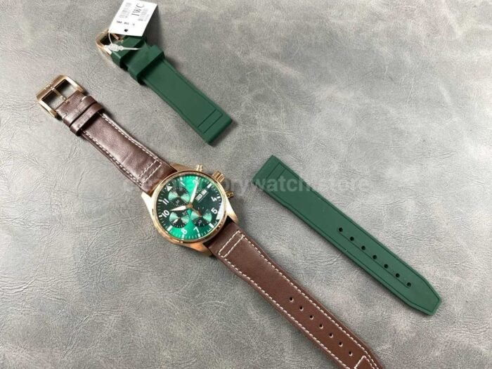 BLS Factory IWC Pilot Chronograph IW388110 41mm Leather Strap Green Dial - Image 10
