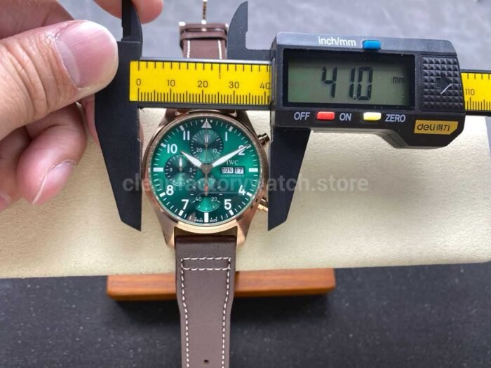 BLS Factory IWC Pilot Chronograph IW388110 41mm Leather Strap Green Dial - Image 11