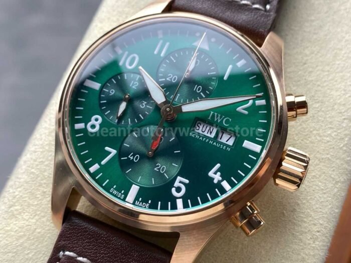 BLS Factory IWC Pilot Chronograph IW388110 41mm Leather Strap Green Dial - Image 3
