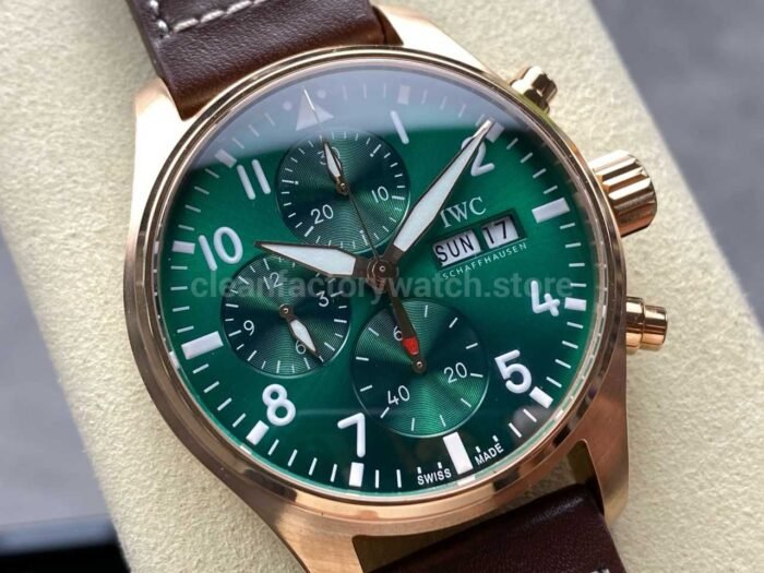 BLS Factory IWC Pilot Chronograph IW388110 41mm Leather Strap Green Dial - Image 2