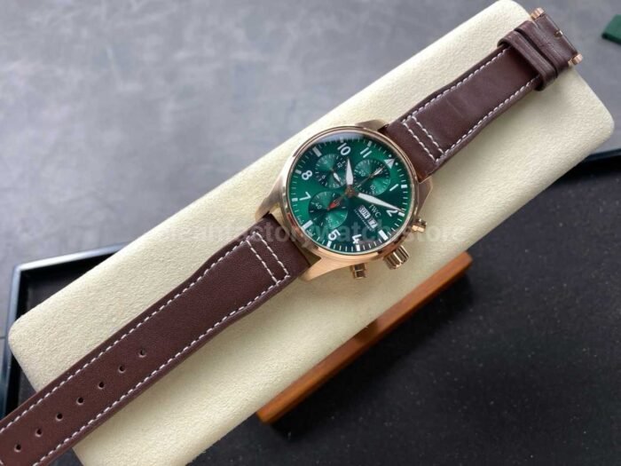 BLS Factory IWC Pilot Chronograph IW388110 41mm Leather Strap Green Dial - Image 4