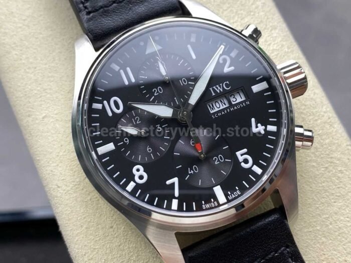 BLS Factory IWC Pilot Chronograph IW388111 41mm Leather Strap Arabic Numerals Black Dial - Image 2