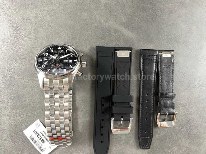 BLS Factory IWC Pilot Chronograph IW388111 41mm Leather Strap Arabic Numerals Black Dial - Image 10