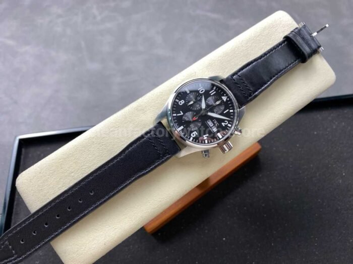 BLS Factory IWC Pilot Chronograph IW388111 41mm Leather Strap Arabic Numerals Black Dial - Image 4