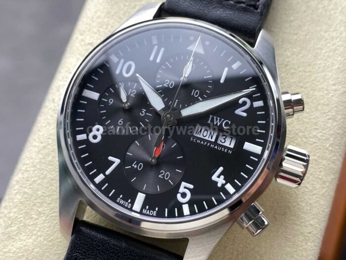 BLS Factory IWC Pilot Chronograph IW388111 41mm Leather Strap Arabic Numerals Black Dial - Image 3