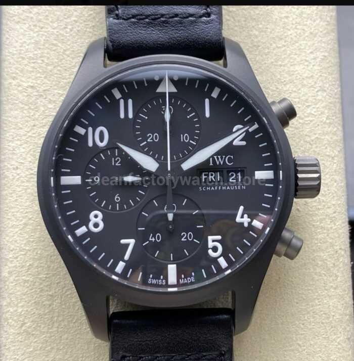 BLS Factory IWC Pilot Chronograph Top Gun IW388106 41mm Leather Strap Black Dial 1 Super Clone Watch,Clean Factory Watch