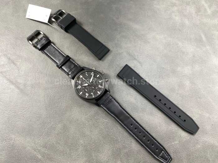 BLS Factory IWC Pilot Chronograph Top Gun IW388106 41mm Leather Strap Black Dial 11 Super Clone Watch,Clean Factory Watch