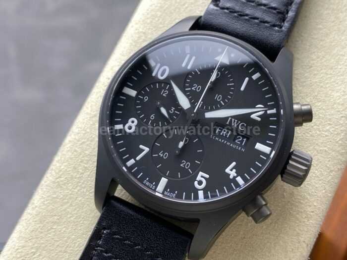 BLS Factory IWC Pilot Chronograph Top Gun IW388106 41mm Leather Strap Black Dial 2 Super Clone Watch,Clean Factory Watch