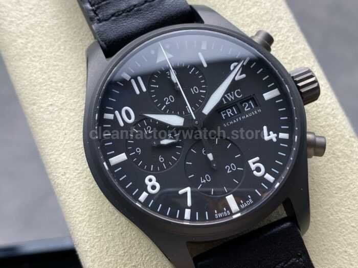 BLS Factory IWC Pilot Chronograph Top Gun IW388106 41mm Leather Strap Black Dial 3 Super Clone Watch,Clean Factory Watch