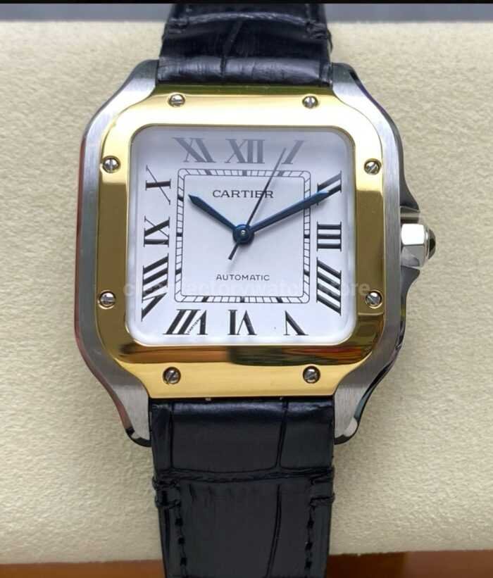 BV Factory Cartier Santos W2SA0016 35.1mm Leather Strap Roman Numerals Silver Dial 2 Super Clone Watch,Clean Factory Watch