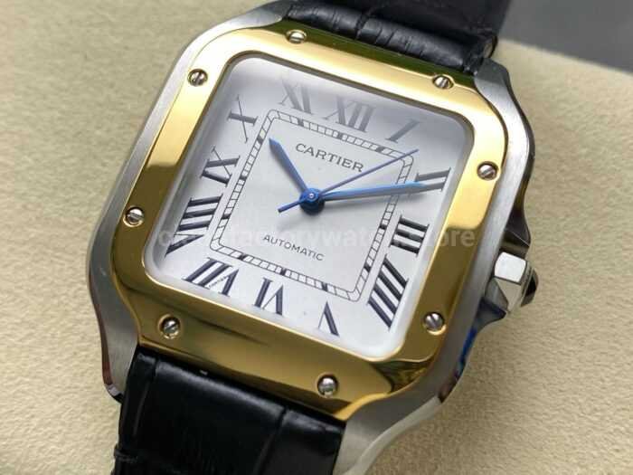 BV Factory Cartier Santos W2SA0016 35.1mm Leather Strap Roman Numerals Silver Dial 5 Super Clone Watch,Clean Factory Watch