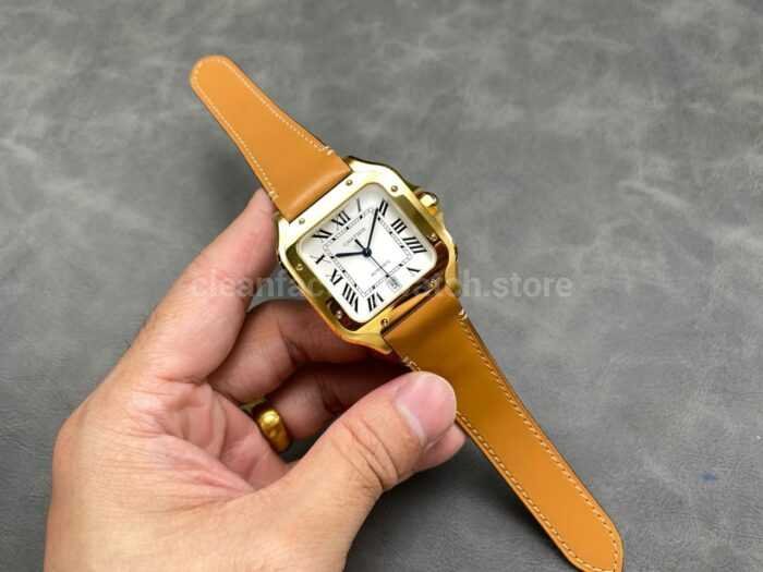 BV Factory Cartier Santos WGSA0029 39.8mm Leather Strap Roman Numerals White Dial 5 Super Clone Watch,Clean Factory Watch