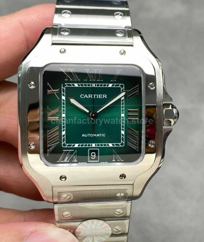 BV Factory Cartier Santos WSSA0062 39.8mm Roman Numerals Green Dial 1 Super Clone Watch,Clean Factory Watch