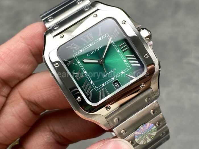 BV Factory Cartier Santos WSSA0062 39.8mm Roman Numerals Green Dial 7 Super Clone Watch,Clean Factory Watch