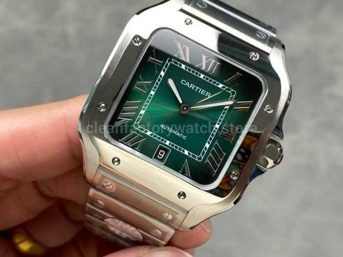 BV Factory Cartier Santos WSSA0062 39.8mm Roman Numerals Green Dial 8 Super Clone Watch,Clean Factory Watch