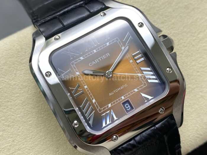 BV Factory Cartier Santos WSSA0064 39.8mm Leather Strap Roman Numerals Brown Dial 1 Super Clone Watch,Clean Factory Watch