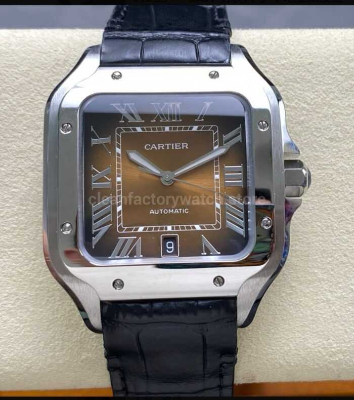 BV Factory Cartier Santos WSSA0064 39.8mm Leather Strap Roman Numerals Brown Dial 2 Super Clone Watch,Clean Factory Watch