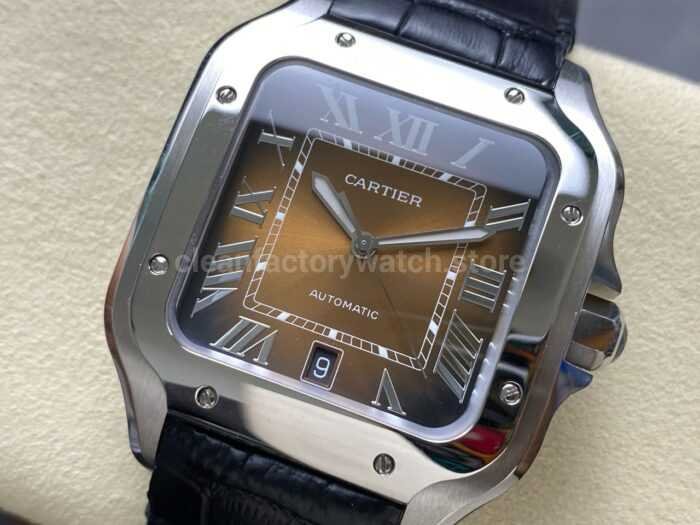 BV Factory Cartier Santos WSSA0064 39.8mm Leather Strap Roman Numerals Brown Dial 3 Super Clone Watch,Clean Factory Watch