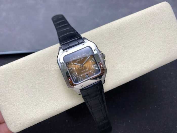 BV Factory Cartier Santos WSSA0064 39.8mm Leather Strap Roman Numerals Brown Dial 4 Super Clone Watch,Clean Factory Watch