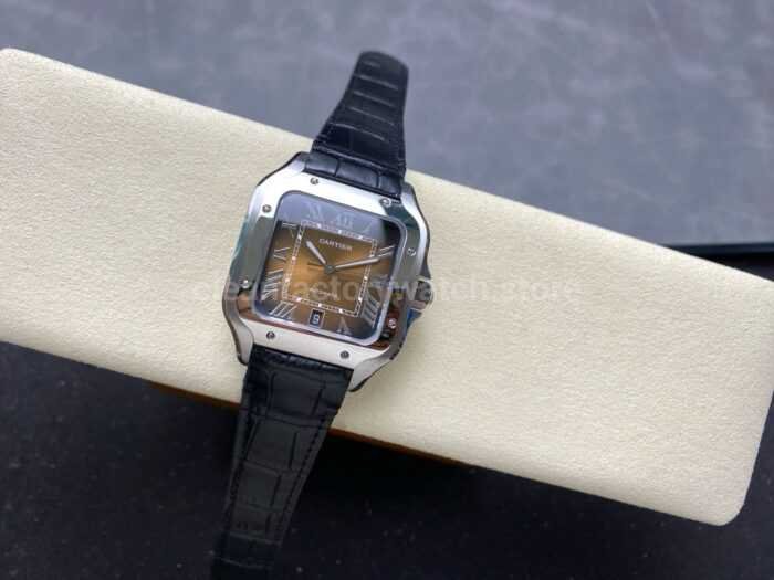 BV Factory Cartier Santos WSSA0064 39.8mm Leather Strap Roman Numerals Brown Dial 9 Super Clone Watch,Clean Factory Watch