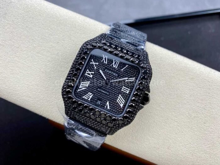 Cartier Santos Modification and customization moissanous diamonds Black Dial - Image 4