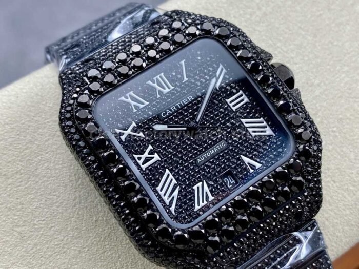 Cartier Santos Modification and customization moissanous diamonds Black Dial - Image 2