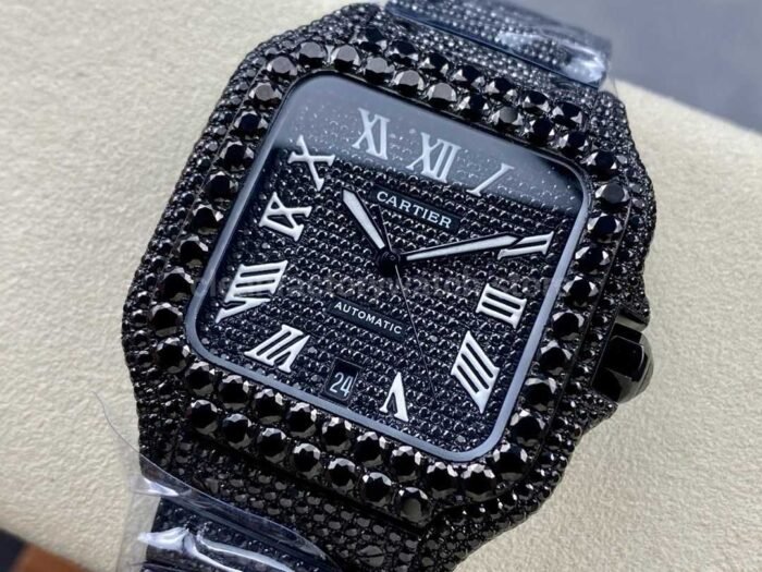 Cartier Santos Modification and customization moissanous diamonds Black Dial - Image 3