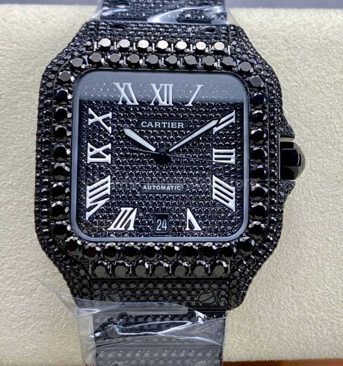 Cartier Santos Modification and customization moissanous diamonds Black Dial