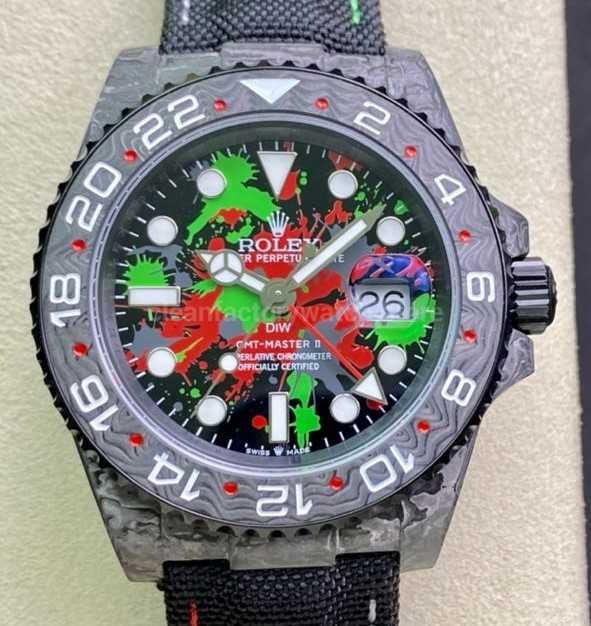DIW Factory Rolex GMT Master II 126710 Limited Edition 40mm Silver Word (1) DIW Factory Rolex GMT-Master II 126710 Limited Edition 40mm Silver Word Carbon Fiber Artificial Fiber Woven Strap Color&Carbon Fiber Dial - Image 1