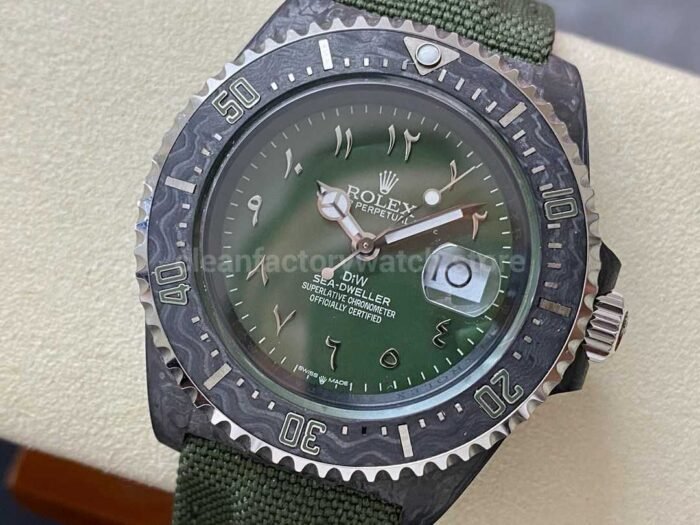 DIW Factory Rolex Sea-Dweller 126600 43mm Limited Edition Carbon Fiber Canvas Strap Middle Eastern Digital Green Dial - Image 3