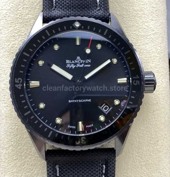 GF Factory Blancpain Fifty Fathoms Bathyscaphe 5000 0130 B52A 43mm Ceramic Textile Strap Black Dial 4 Super Clone Watch,Clean Factory Watch