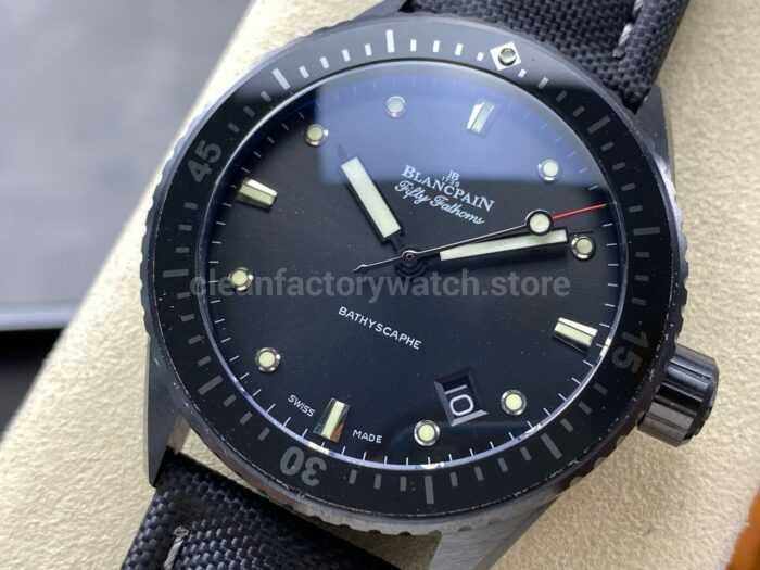 GF Factory Blancpain Fifty Fathoms Bathyscaphe 5000 0130 B52A 43mm Ceramic Textile Strap Black Dial 5 Super Clone Watch,Clean Factory Watch