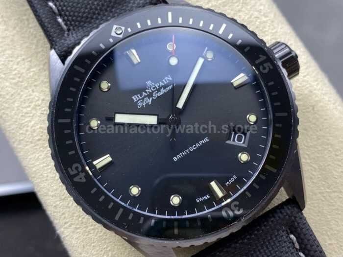 GF Factory Blancpain Fifty Fathoms Bathyscaphe 5000 0130 B52A 43mm Ceramic Textile Strap Black Dial 7 Super Clone Watch,Clean Factory Watch