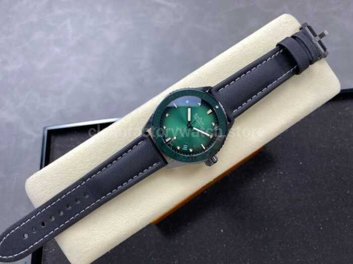 GF Factory Blancpain Fifty Fathoms Bathyscaphe 5000 0153 01S 43mm Ceramic Textile Strap Green Dial 3 Super Clone Watch,Clean Factory Watch
